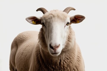 Obraz premium Isolated Sheep Portrait on White Background Standing Animal Image