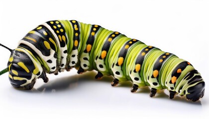 Naklejka premium Colorful swallowtail caterpillar on white background close-up