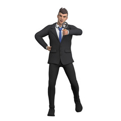Obraz premium Male Lawyer in Legal 3D. A male lawyer stands with his left hand carrying a magnifying glass in front of his chest while his right hand is on his waist. Professional
