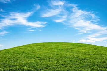 Obraz premium Green Land, Blue Sky, Summer Sunny Day Background, Wide View Of Lawn Hill and Blue Sky , ai