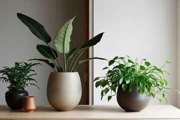 Fototapeta premium Elegant Minimalist Houseplant Arrangements in Chic Vases
