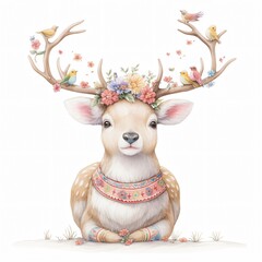 Fototapeta premium Flower Deer Clipart, Reindeer, Cute Deer, Printable Watercolor clipart, High Quality JPGs, Digital download, Paper craft, junk journal