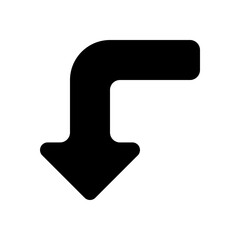 Turn down icon in solid-filled glyph style. Simple arrow direction symbol vector illustration — pixel-perfect icon.