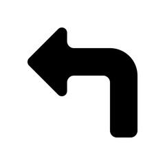 Turn left icon in solid-filled glyph style. Simple arrow direction symbol vector illustration — pixel-perfect icon.