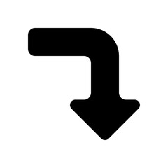 Turn down icon in solid-filled glyph style. Simple arrow direction symbol vector illustration — pixel-perfect icon.