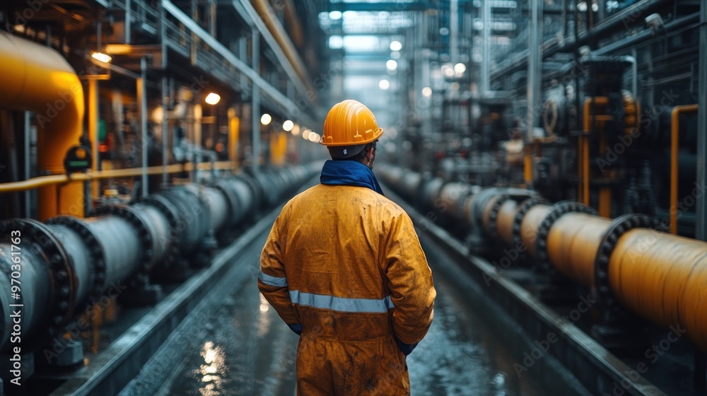 Wall mural Industrial Worker Standing in a Refinery