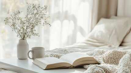 Cozy Morning with a Book and a Cup of Coffee.
