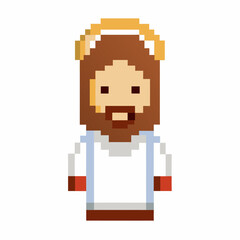 Fototapeta premium Pixel Art Jesus with Halo in Retro 8 bit Style