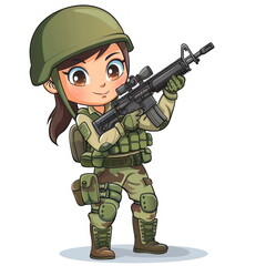 Fototapeta premium army action, cartoon soldier, white background