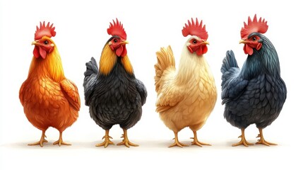 Fototapeta premium Chickens (layers) clipart, element, 3D illustration, realistic, isolated on white background