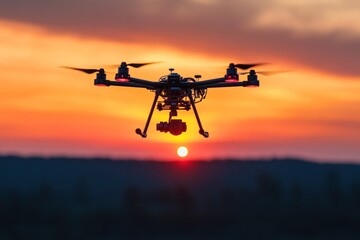Drone Silhouette against Sunset Sky