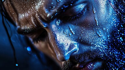 Close Up of Man s Face Covered in Water Drops