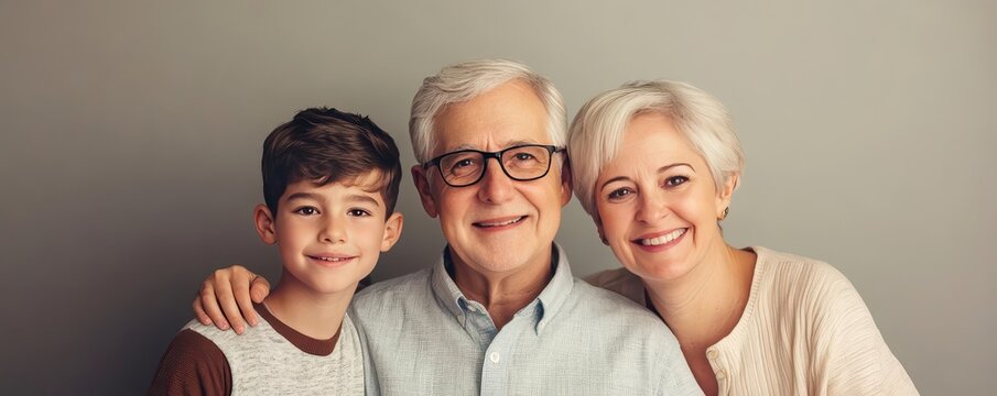 A family portrait with grandparents sitting proudly with their grandchildren, family portrait, grandparents, proud