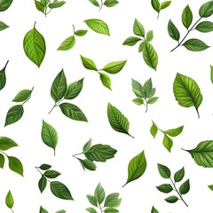 Seamless Natural Leaf Pattern on White Background