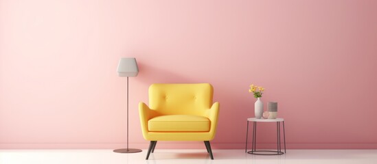 Yellow Armchair with Flowers in Pink Room