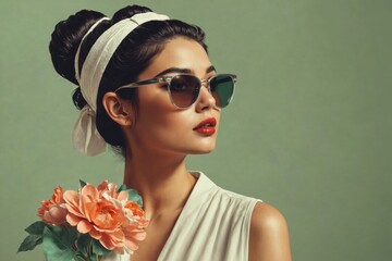 Digital illustration young woman wearing white headband sunglass
