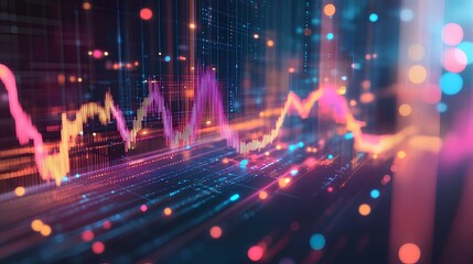 Stock market data visualized as streams of light flowing through robotic interfaces