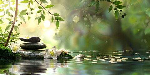Naklejka premium Zen Stones in a Tranquil Water Setting