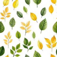 Obraz premium Seamless pattern with natural and fresh various leaves on white background