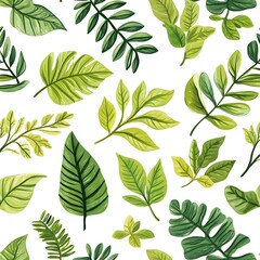 Vibrant Botanical Backdrop with Diverse Foliage in Seamless Pattern