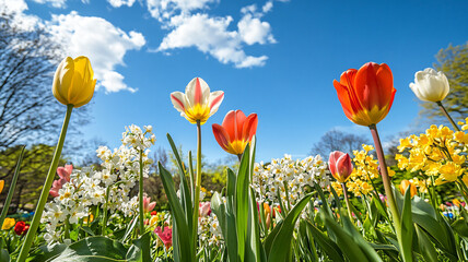 Fototapeta premium tulips against blue sky
