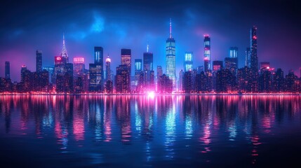 Neon Cityscape: A Nighttime Reflection of Urban Lights