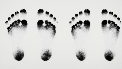 Naklejka premium Four black footprints white background are arranged row black hu