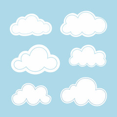 White Cloud Vector Collection on Light Blue Background