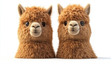 Alpacas clipart, element, 3D illustration, realistic, isolated on white background