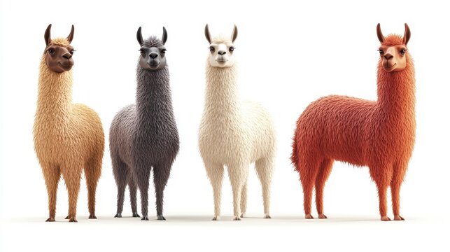 Llamas clipart, element, 3D illustration, realistic, isolated on white background