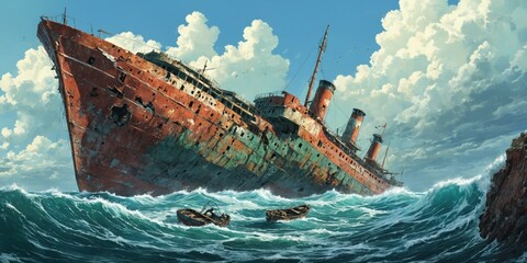 Illustration large shipwreck ocean ship appears to be Shipwrecks