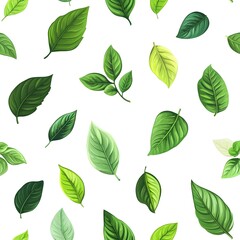 Fototapeta premium Seamless fresh natural leaves pattern on white background