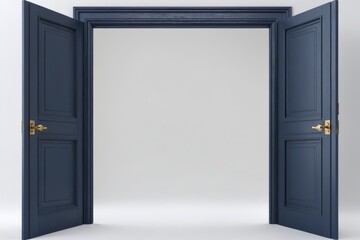 Open door white background is made dark blue Design concept of o