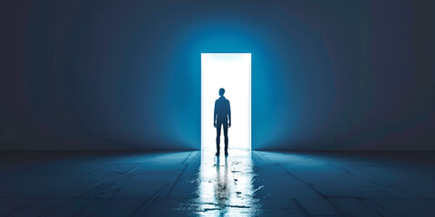 Obraz premium Man Standing in Doorway with Light