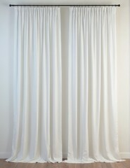 Obraz premium Pair white curtains hanging black rod are long PNG White curtain