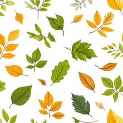 Seamless natural leaf pattern on white background with fresh and vibrant foliage designs