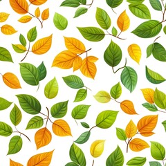 Natural and Fresh Leaves in Seamless Pattern on White Background