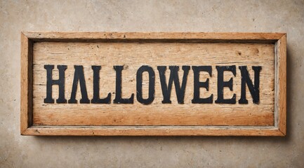 Rectangular wooden sign word "HALLOWEEN" written black capital W