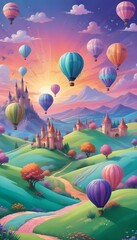 Obraz premium digital painting Captivating hot air balloons with colorful fantasy landscape