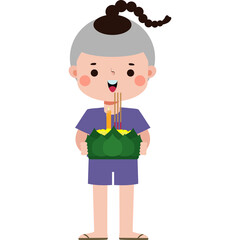 loy krathong festival kid traditional costume and krathong cutye cartoon character flat illustration
