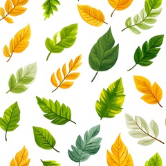 Obraz premium Seamless Pattern of Diverse Nature Leaves on Clean White Background