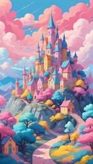 digital painting Captivating hot air balloons with colorful fantasy landscape