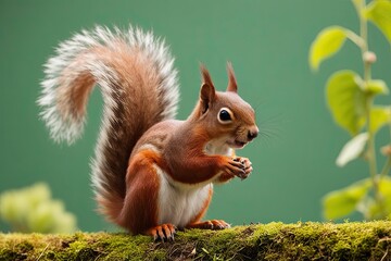 Obraz premium Playful Red Squirrel on Soft Green Nature Background
