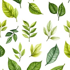 Lush and Vibrant Natural Foliage Seamless Pattern on Clean White Background