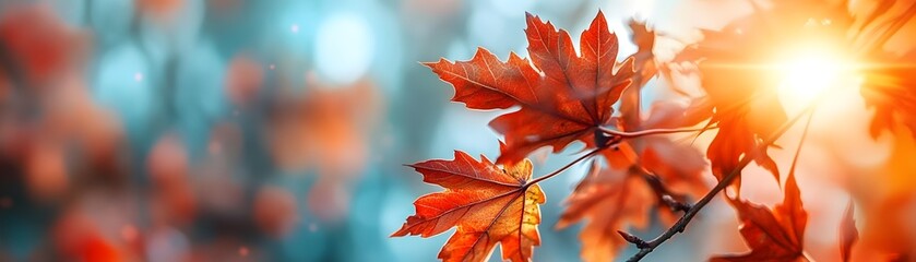Autumn Leaves with Sunlight Background