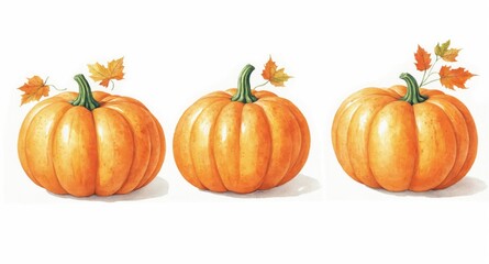 Three illustrations pumpkins pumpkins are orange color have Anim