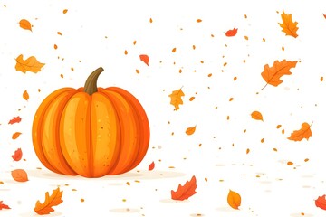 Naklejka premium Autumn Pumpkin with Falling Leaves Illustration