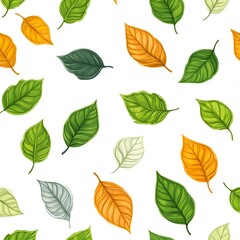 Bountiful Natural Foliage Pattern with Variety of Fresh and Vibrant Leaves on White Background