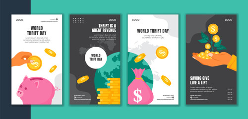 Thrift Day Social Media Stories Flat Cartoon Hand Drawn Templates Background Illustration