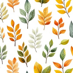 Fototapeta premium Beautiful Seamless Pattern with Natural and Fresh Autumn Leaves on White Background